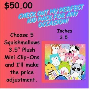 Choose 5 Squishmallows 3.5” Plush Mini Clip- Ons $50 #1